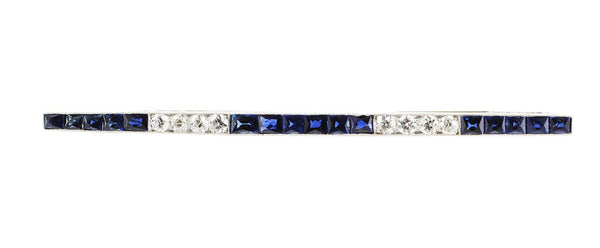 Estate 1920's Diamond Sapphire Bar Pin with 16 french cut sapphires