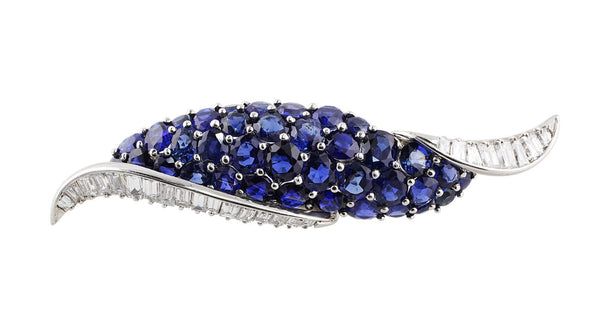 Estate Oscar Heyman Sapphire Diamond Scroll Brooch