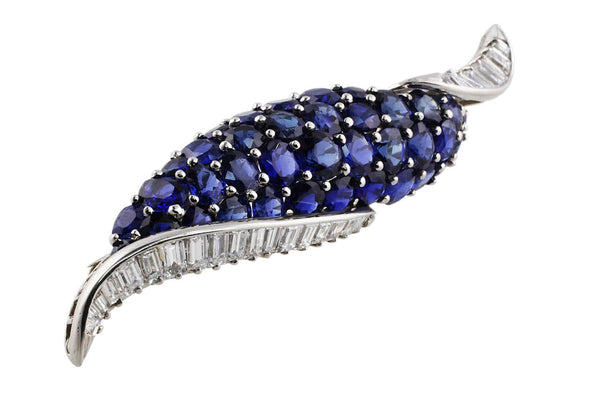 Estate Oscar Heyman Sapphire Diamond Scroll Brooch