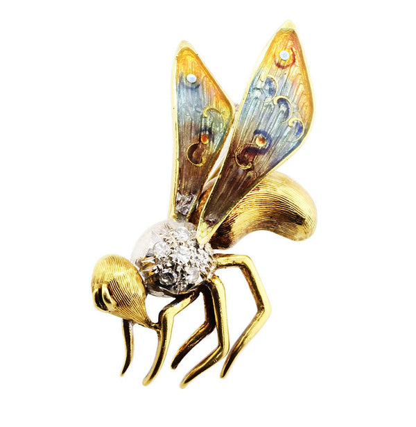Estate Enamel Diamond Wasp Brooch