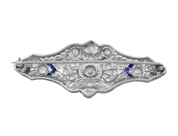 Platinum Diamond & Sapphire Filigree Brooch