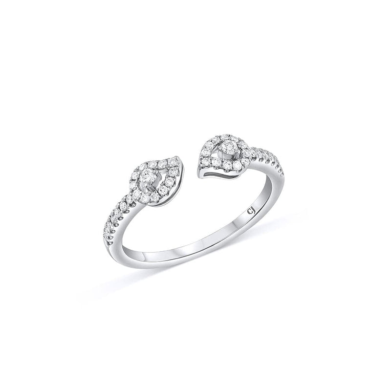18K White Gold Diamond Double Pear Flared Ring