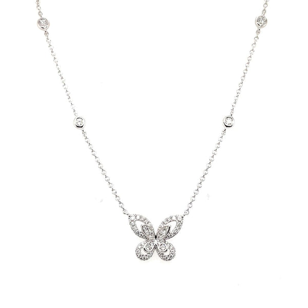 18K White Gold 0.27ctw Diamond Butterfly Pendant Necklace
