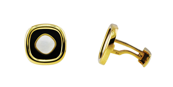 Yellow Gold Square Onyx Mother of Pearl Cufflinks