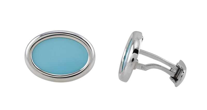 White Gold Turquoise Oval Cufflinks