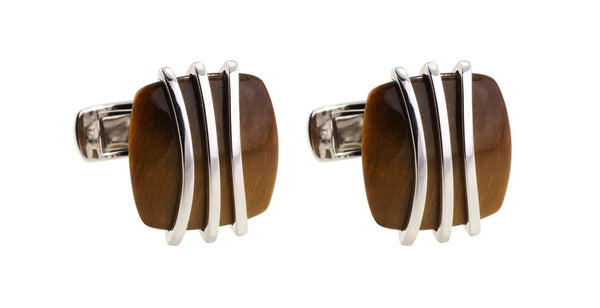 White Gold Tiger Eye Cufflinks