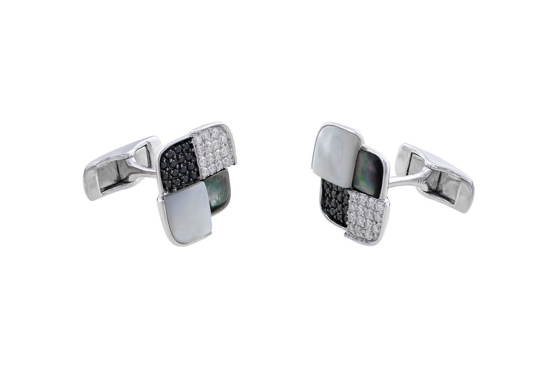 18kt White Gold Diamond & Mother of Pearl Cuff Links