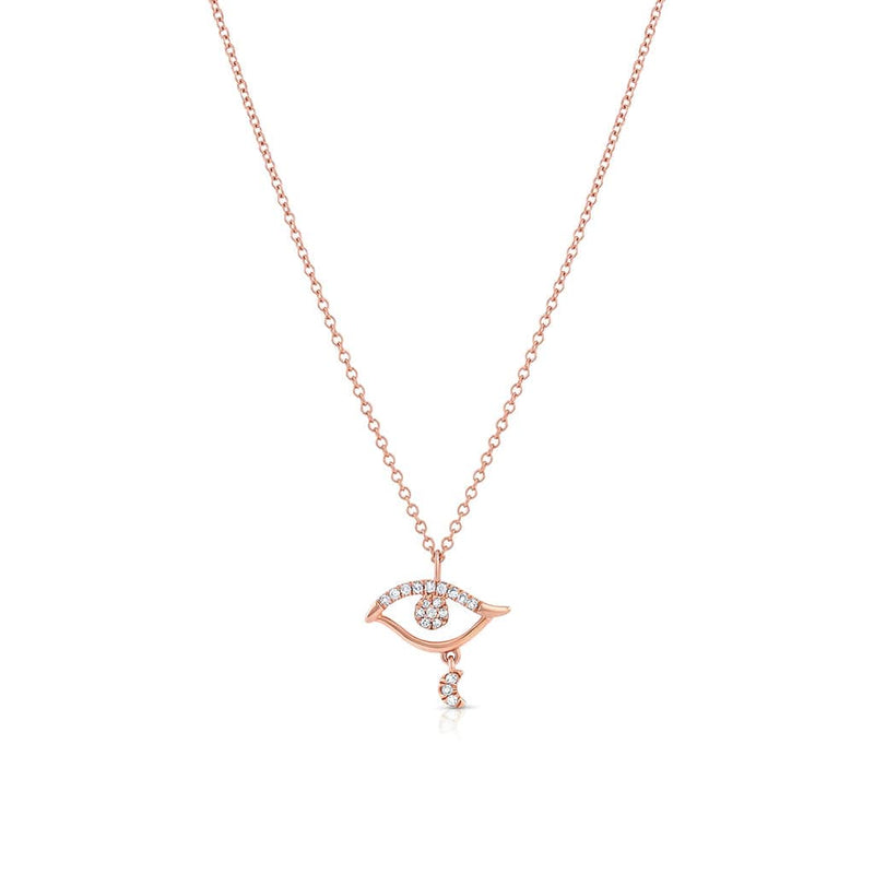 18K Rose Gold Diamond Scrolled Evil Eye Pendant Necklace