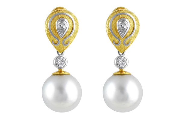 South Sea Pearl Earrings with Art Setting