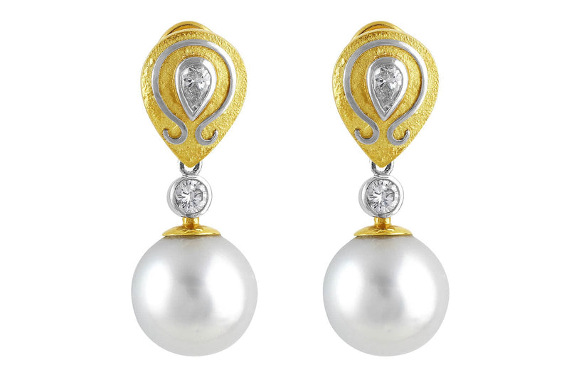 South Sea Pearl Earrings with Art Setting