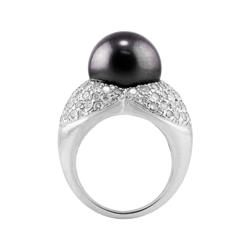 Estate Pearl and Pavé Diamond Ring