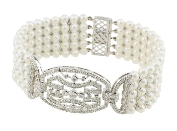 Pearl and Diamond Art Deco Bracelet