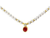 Estate Pearl and Ruby Cabochon Necklace