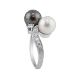 Estate White and Tahitian Black Pearl Diamond Ring