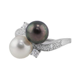 Estate White and Tahitian Black Pearl Diamond Ring