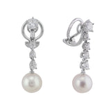 Estate 14k White Gold Pearl Diamond Dangle Earrings
