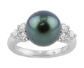 Platinum Diamond 11mm Tahitian Peacock Pearl Ring