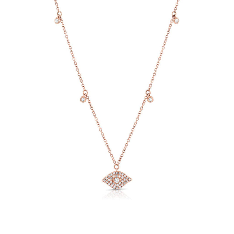 18K Rose Gold Pave Diamond Evil Eye Dangle Pendant Necklace
