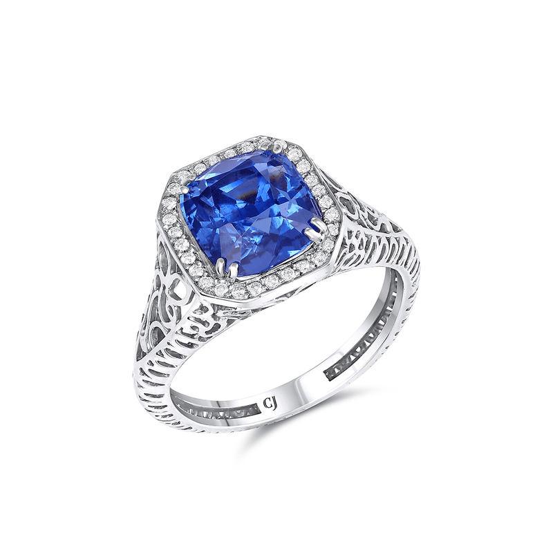 Rivière Platinum 5.08CT Unheated Sapphire Ring,  AGL Certified