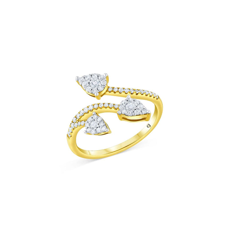18K Yellow Gold Diamond Pear Shape Bypass Ring