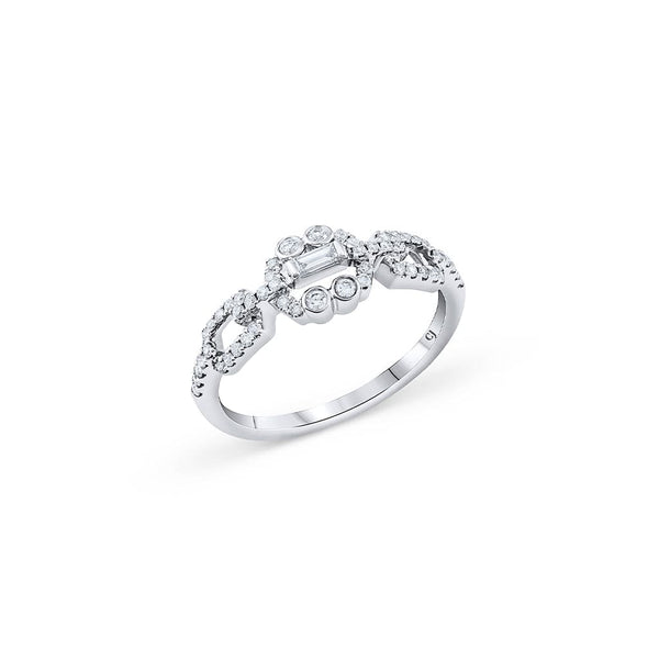 18K White Gold Diamond Link Motif Ring