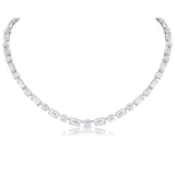 Platinum 15ctw Graduated Diamond Round and Emerald-Cut Necklace - Estate