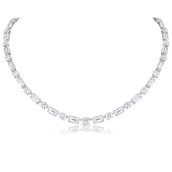 Platinum 15ctw Graduated Diamond Round and Emerald-Cut Necklace - Estate