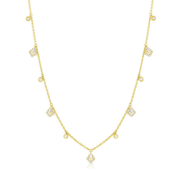 18K Yellow Gold Diamond Round and Kite Dangle Necklace