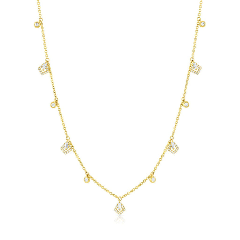 18K Yellow Gold Diamond Round and Kite Dangle Necklace