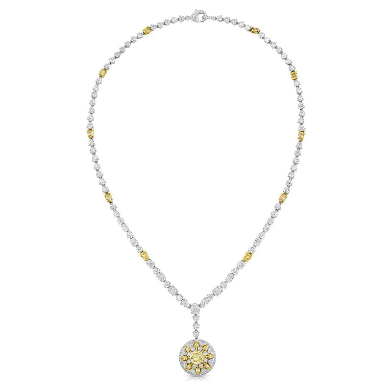 Rivière Platinum 18K Gold Fancy Yellow Diamond Sunburst, GIA Certified