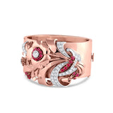 Estate Rose Gold Diamond and Ruby Flower Cuff Bracelet