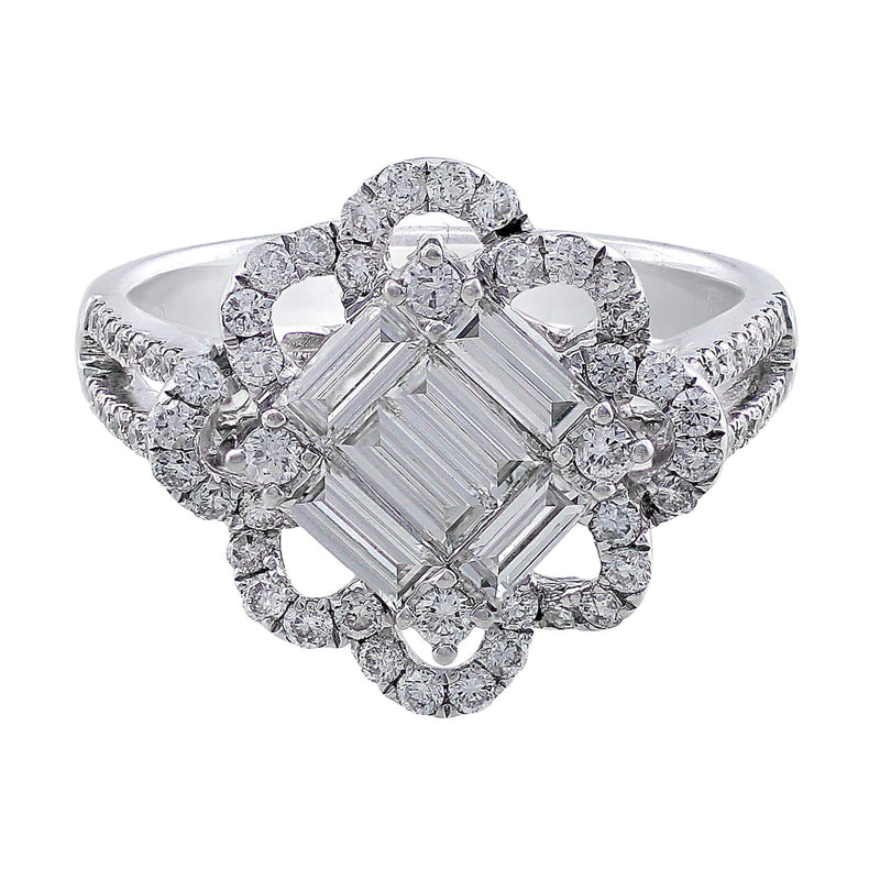 Square Center Floral Loop Bezel Diamond Ring