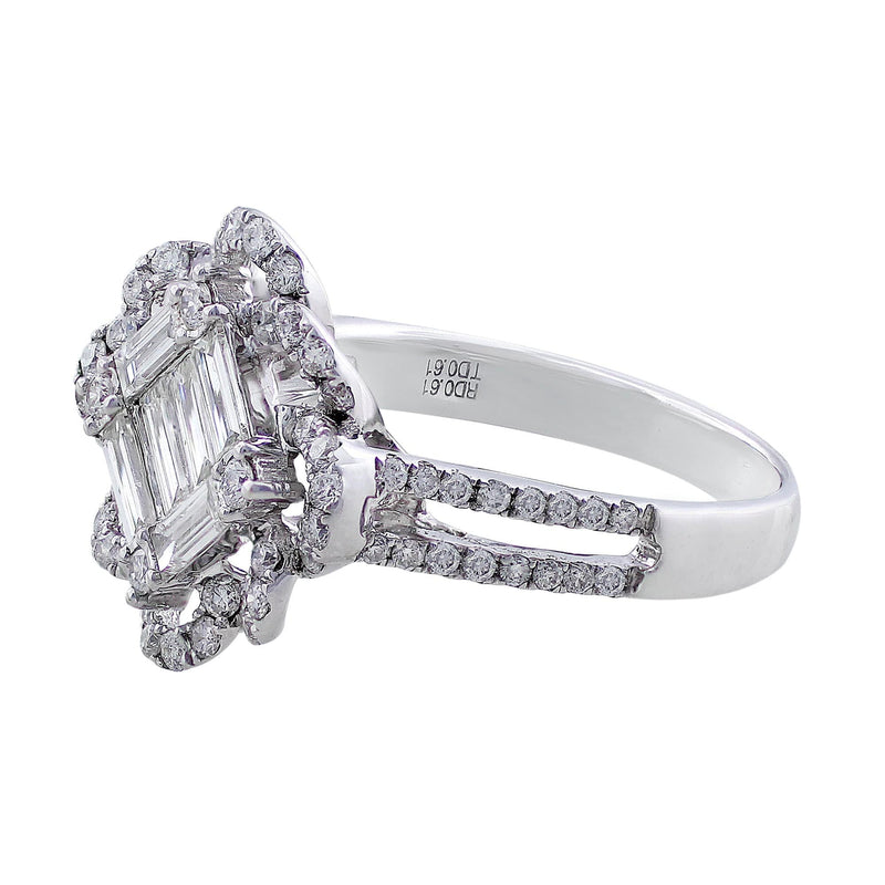 Square Center Floral Loop Bezel Diamond Ring