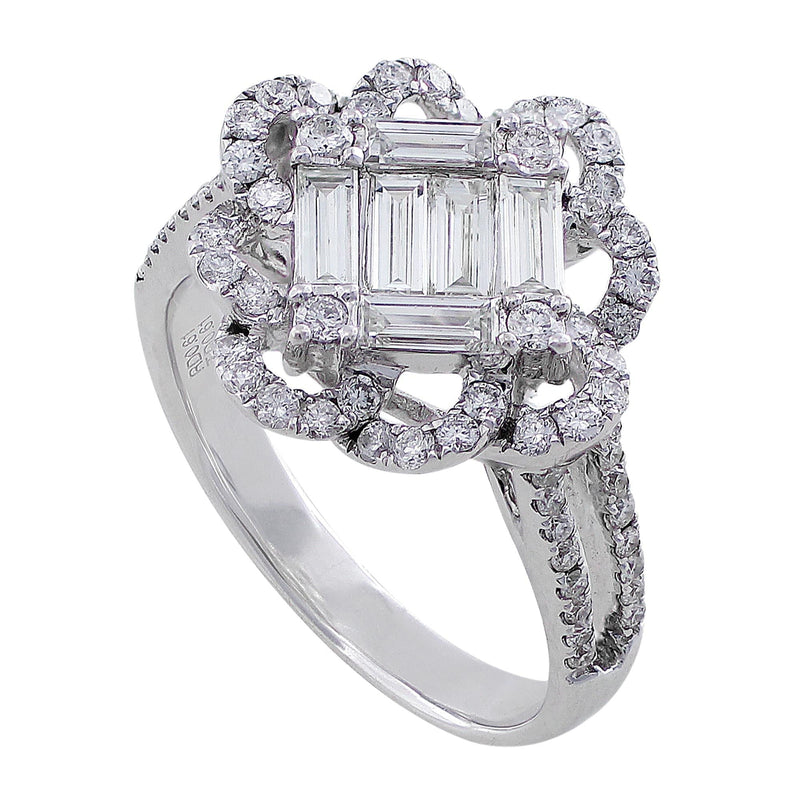 Square Center Floral Loop Bezel Diamond Ring