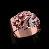 Estate Rose Gold Diamond and Ruby Flower Cuff Bracelet