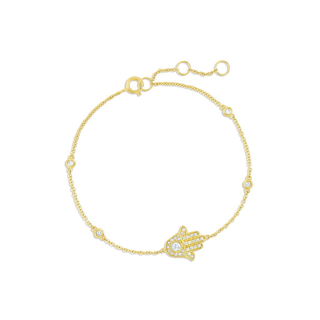 18K Yellow Gold Pave Diamond Station Hamza Chain Bracelet – CJ Charles ...