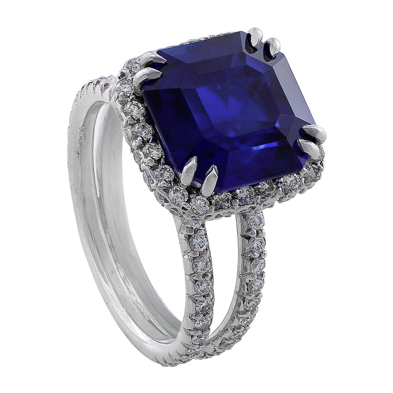 6ct Asscher Cut Sapphire Platinum Ring