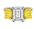 Rivière Platinum 5ct Emerald Cut Diamond with Fancy Vivid Yellow Diamond Ring