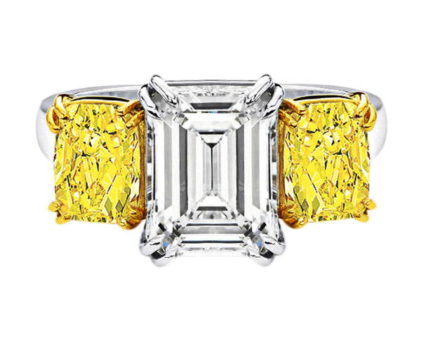 5ct Emerald Cut Diamond with Fancy Vivid Yellows