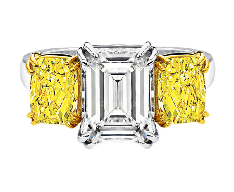 5ct Emerald Cut Diamond with Fancy Vivid Yellows