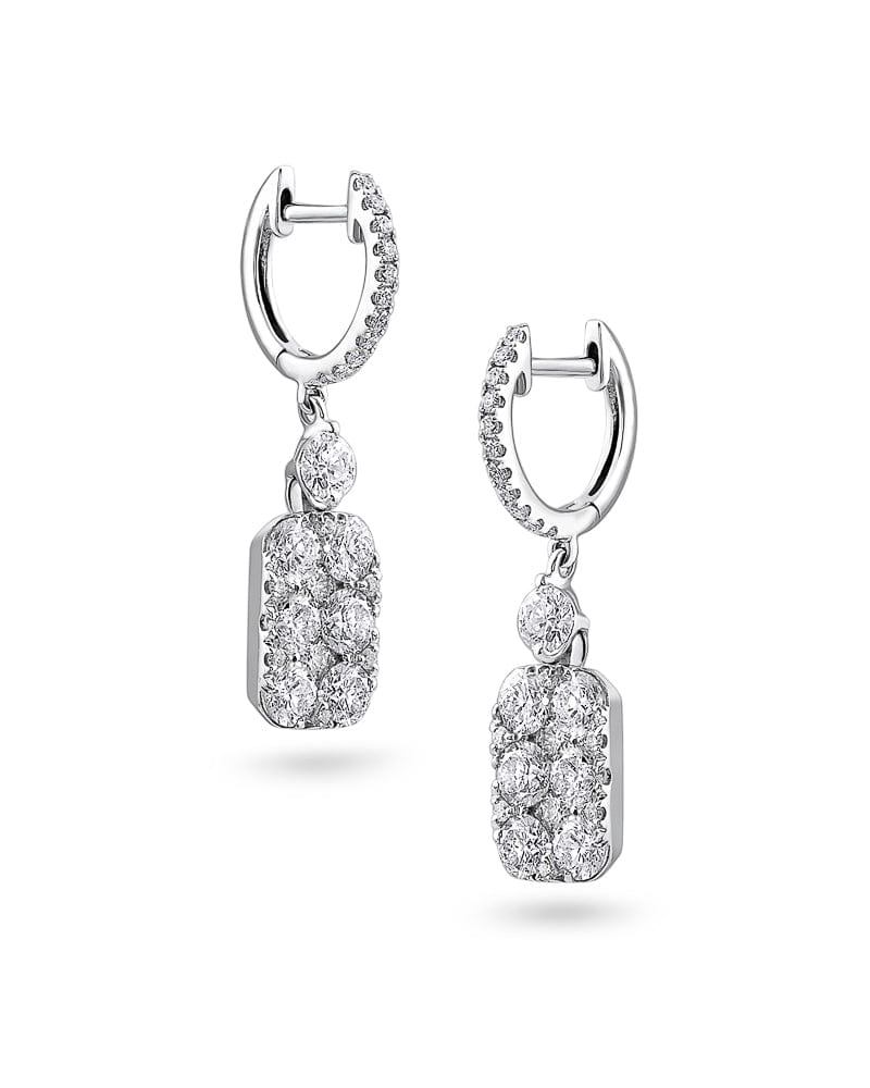 18kt White Gold Rectangular Motif Diamond Earrings