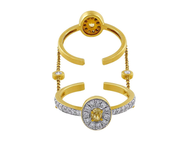 Yellow Gold Open Double Diamond Ring with Chain