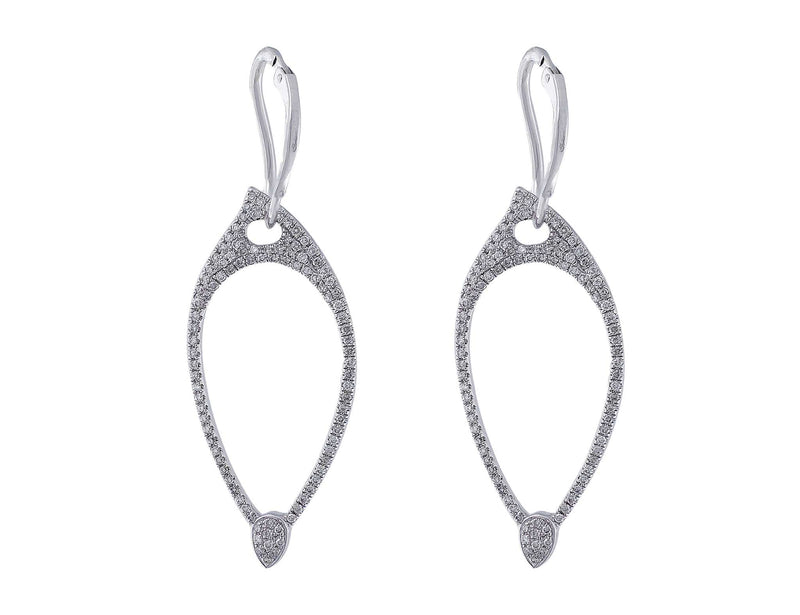 Almond-shaped Long Drop Pave Diamond Earrings