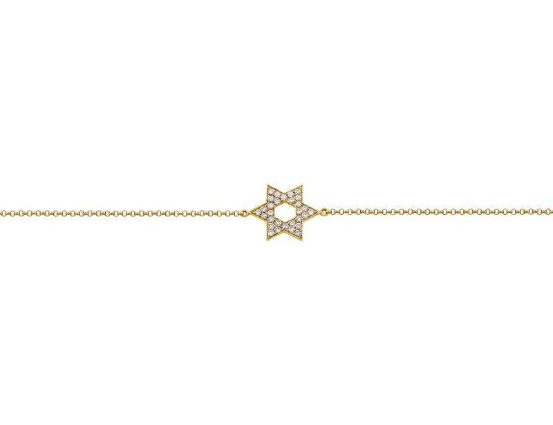 Yellow Gold Diamond Star of David Chain Bracelet