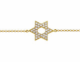 Yellow Gold Diamond Star of David Chain Bracelet