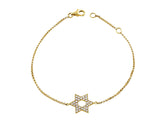 Yellow Gold Diamond Star of David Chain Bracelet