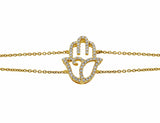 Yellow Gold Diamond Hamsa Double Chain Bracelet