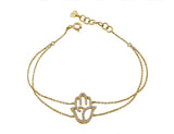 Yellow Gold Diamond Hamsa Double Chain Bracelet