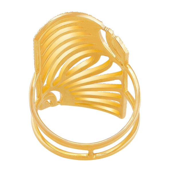 Slanted Rectangular Openwork Yellow Gold Diamond Ring
