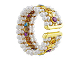 Estate 18kt Yellow Gold Pearl Diamond & Semi Precious Bracelet